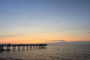 sea bridge in Heiligenhafen at the German Baltic Sea coast at dawn