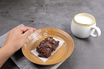 Homemade Chewvy Brownie with Raspberries