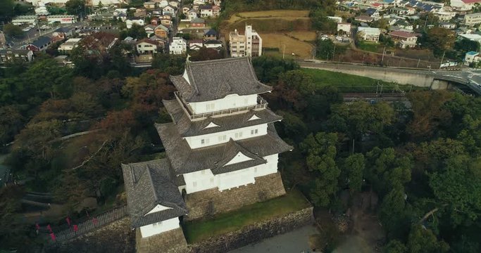 Timelapse of beautiful scenery with Sunrise of Odawara Castle in Odawara City, Japan