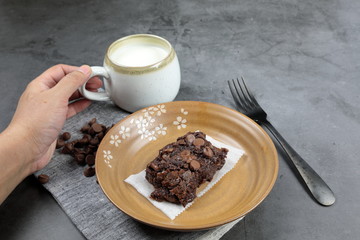 Homemade Chewvy Brownie with Raspberries