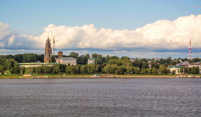 Restoration of  ancient Kremlin on  banks of  Volga River in  city of Kostroma