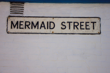 Street sign, Mermaid Street in Rye, East Sussex, UK.