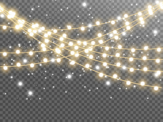 Christmas lights isolated on transparent background. Vector illustration.