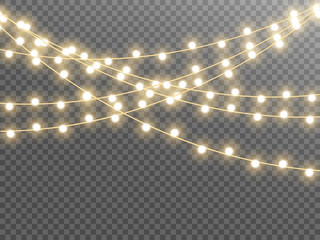 Christmas lights isolated on transparent background. Vector illustration.