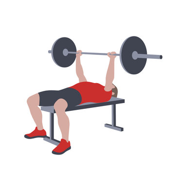 CrossFit workout training for open games championship. Sport man training barbell chest bench press exercise with equipment in the gym for healthy beautiful body shape motivation.