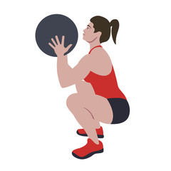 CrossFit workout training for open games championship. Sport girl training wall ball squat exercise in the gym for healthy beautiful body shape motivation.