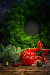 Christmas flat lay scene with golden decorations