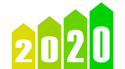 year 2020 - stripes with numbers - yellow green color scale simple - vector