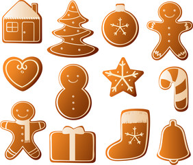 Vector illustration of various Christmas or X-mas cookies and decorations