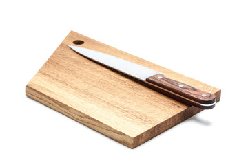 Kitchen Knife Lying On A Cutting Board, White Background