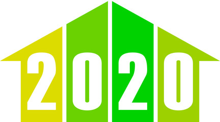 year 2020 - stripes with numbers - yellow green color scale simple - vector