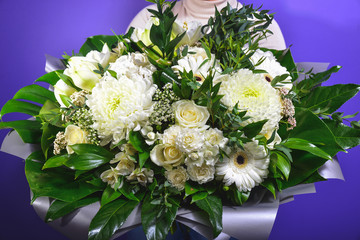 a bouquet of white chrysanthemums