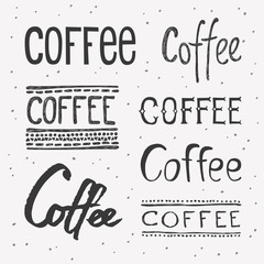 Coffee collection lettering set. Vector hand drawn illustration with cartoon lettering.
