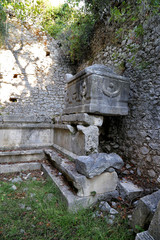 Cıralı, Turkey - 10.24.2019: Ruins of the ancient Lycian city of Olympos, 2nd century BC.