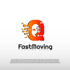 Fast Moving logo with initial Q letter concept. Movement sign. Technology business and digital icon -vector