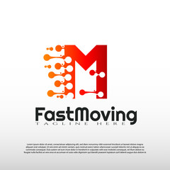 Fast Moving logo with initial M letter concept. Movement sign. Technology business and digital icon -vector