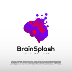 Human brain logo with splash design concept -vector