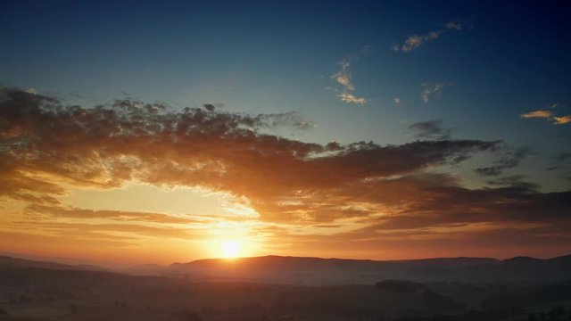 Drone footage of a misty sunrise in the Yorkshire Dales, UK