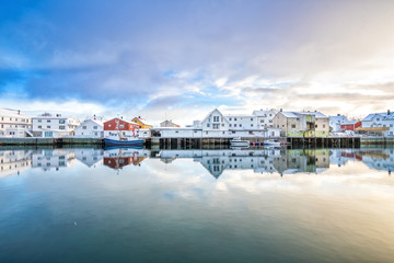 beautiful fishing town of henningsvaer at lofoten islands, norway