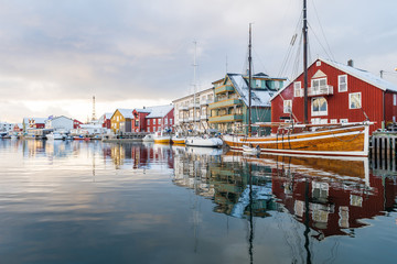 beautiful fishing town of henningsvaer at lofoten islands, norway