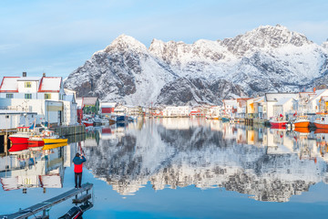 beautiful fishing town of henningsvaer at lofoten islands, norway