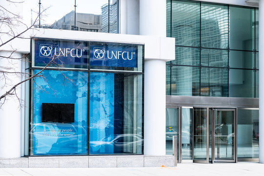 Washington DC, USA - March 9, 2018: United Nations Federal Credit Union, UNFCU, office, bank, branch in District of Columbia, banking for World Bank and IMF