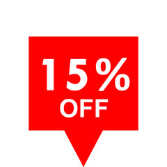 Sale - 15 percent off - red tag isolated - vector