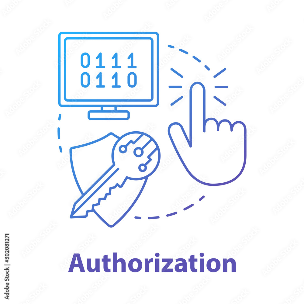 Poster authorization concept icon. software development idea thin line illustration. mobile device programm
