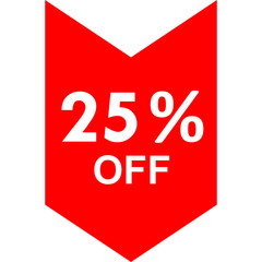 Sale - 25 percent off - red tag isolated - vector