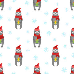 seamless pattern of sloth with gifts
