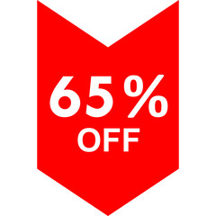 Sale - 65 percent off - red tag isolated - vector