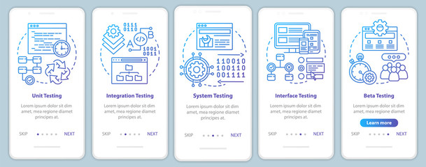 Functional software testing onboarding mobile app page screen vector template. Progam usability analysis. Walkthrough website steps with linear illustrations. UX, UI, GUI smartphone interface concept © IMG visuals icons