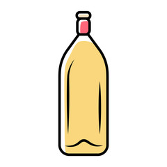 White wine service yellow color icon. Alcohol drink. Champagne, beverage. Bottle with cork. Aperitif, winery. Bar, restaurant. Party, holiday, event tableware, glassware. Isolated vector illustration