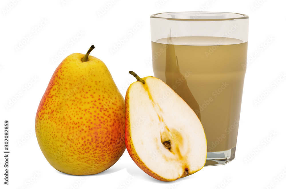 Poster glass of pear juice with pears, 3d rendering