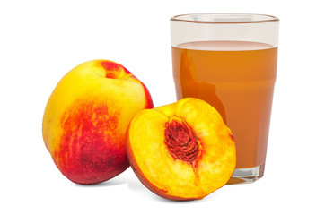 Glass of peach or nectarine juice with peaches, 3D rendering