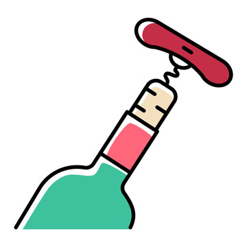 wine bottle corkscrew opening colorful clip art preview