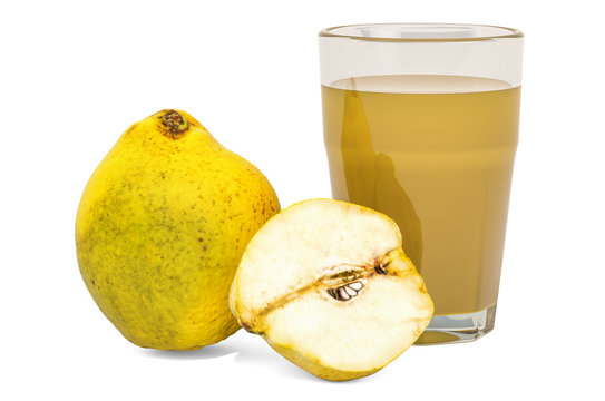 Glass of quinces juice with quinces, 3D rendering