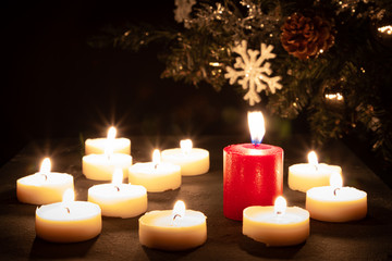 Christmas candles burning at night