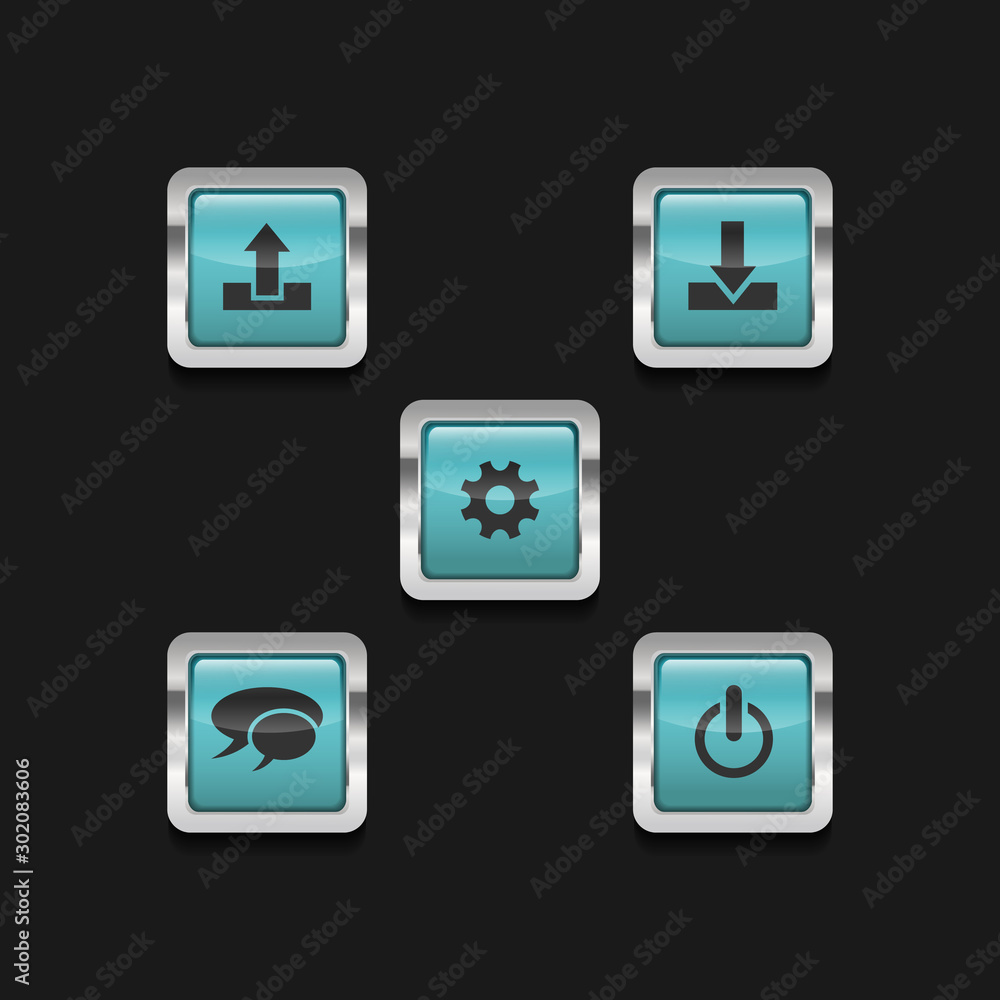 Poster blue square button shiny 3d icon with metal frame vector image
