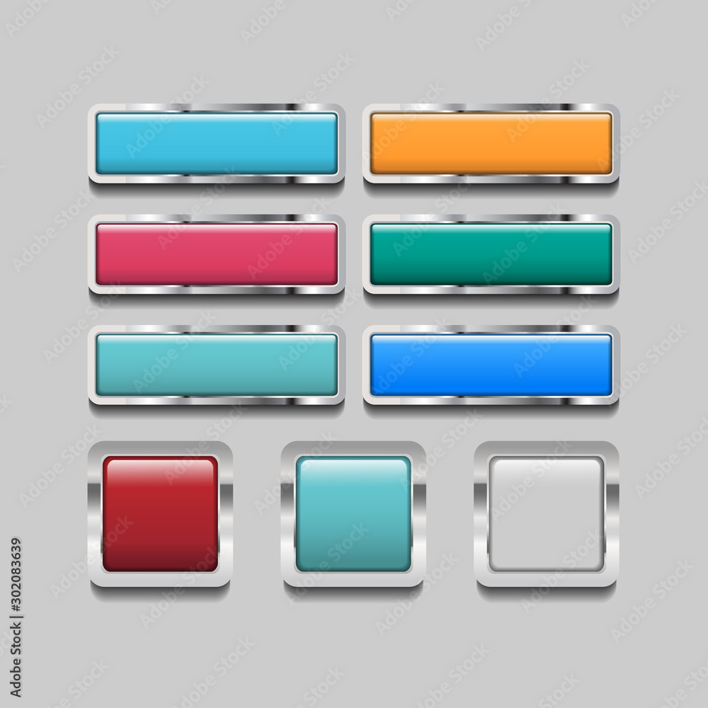 Aufkleber shiny square web icon button with metal frame