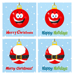 Cartoon Christmas Ball Set. Vector Collection Isolated On White Background