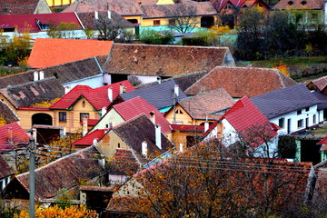 Typical rural landscape and peasant houses in Garbova, Transylvania, Romania. The settlement was...