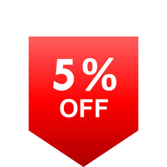 Sale - 5 percent off - red gradient tag isolated - vector