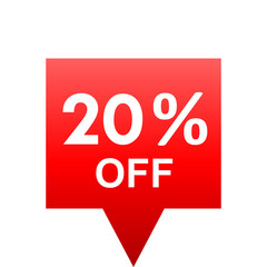 Sale - 20 percent off - red gradient tag isolated - vector