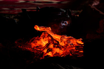 A bonfire during night