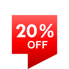 Sale - 20 percent off - red gradient tag isolated - vector
