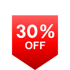 Sale - 30 percent off - red gradient tag isolated - vector