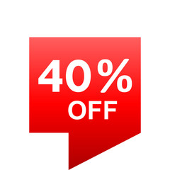Sale - 40 percent off - red gradient tag isolated - vector