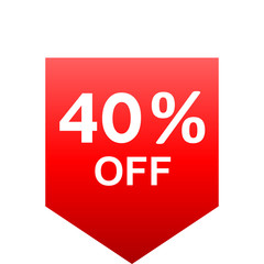 Sale - 40 percent off - red gradient tag isolated - vector