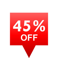Sale - 45 percent off - red gradient tag isolated - vector
